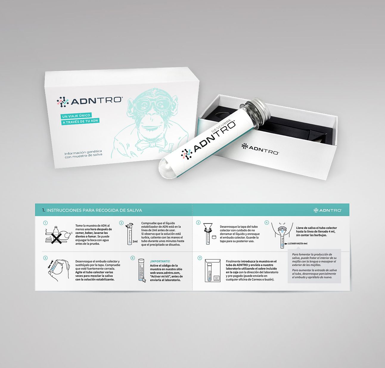 Diseño de packaging e instrucciones Test de ADN