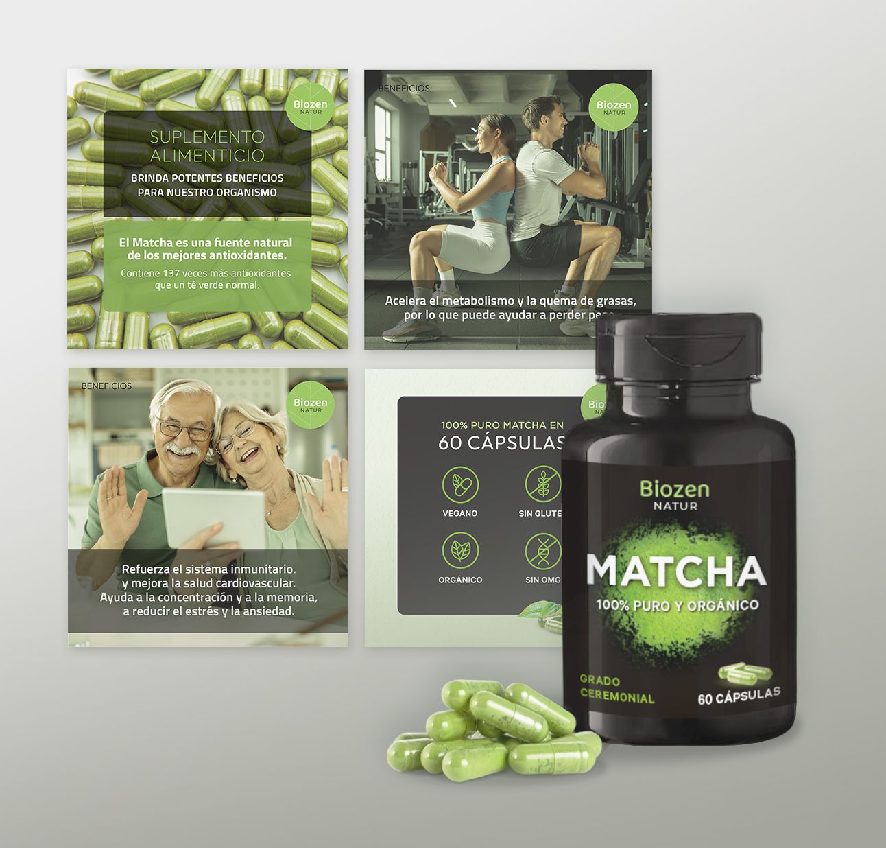 capsulas-matcha-pack diseño de etiqueta y Amazon slides